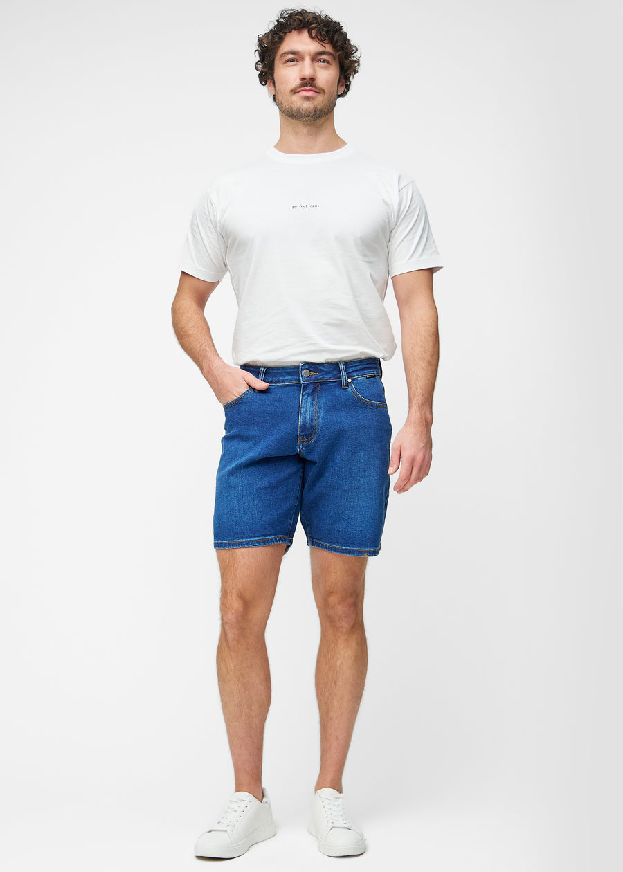 Mörkblå denimshorts för herr i färgen Oceans sett bakifrån nära för att visa passform och detaljer.