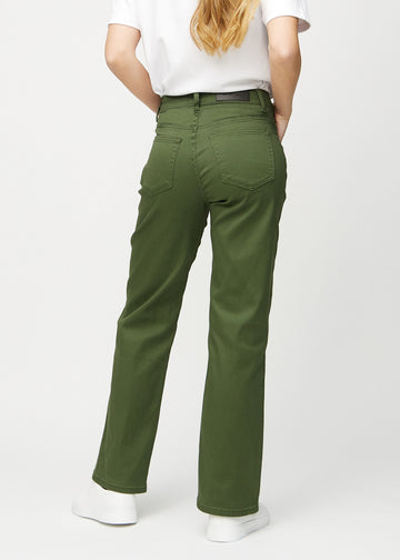 Loose jeans för kvinnor i mörkgrön, färgen Renewals. Bakifrån på en modell, så att hela den lösa passformen syns.