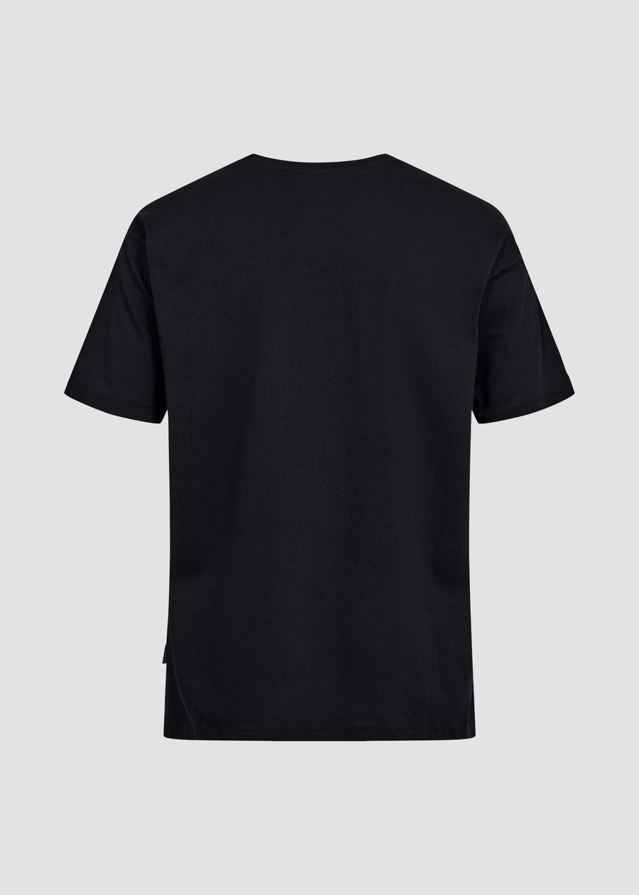 Sort unisex t-shirt fra Perfect Jeans, set bagfra.